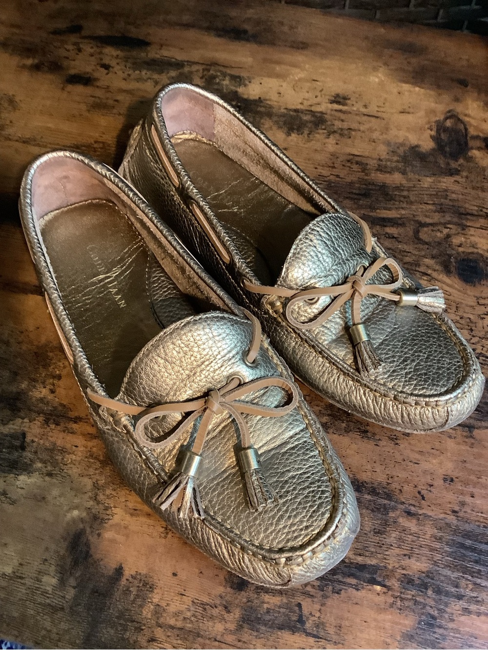 Colehaan Metallic Gold Leather Women's Driving Moccasins
